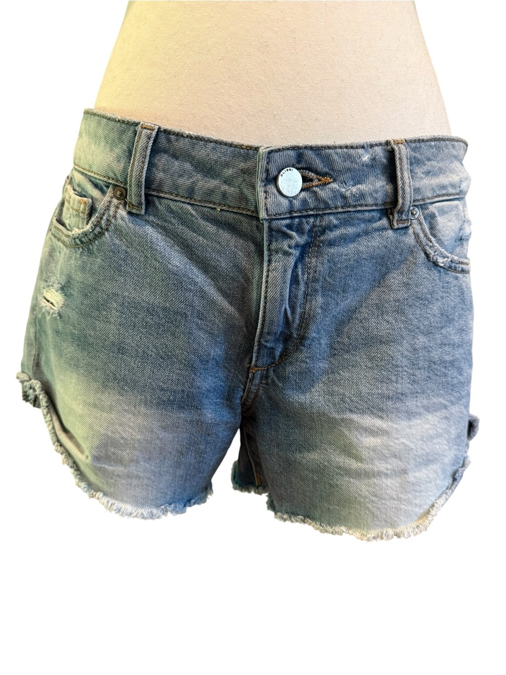 DL1961 Karlie Light Blue Distressed Denim Boyfriend Shorts